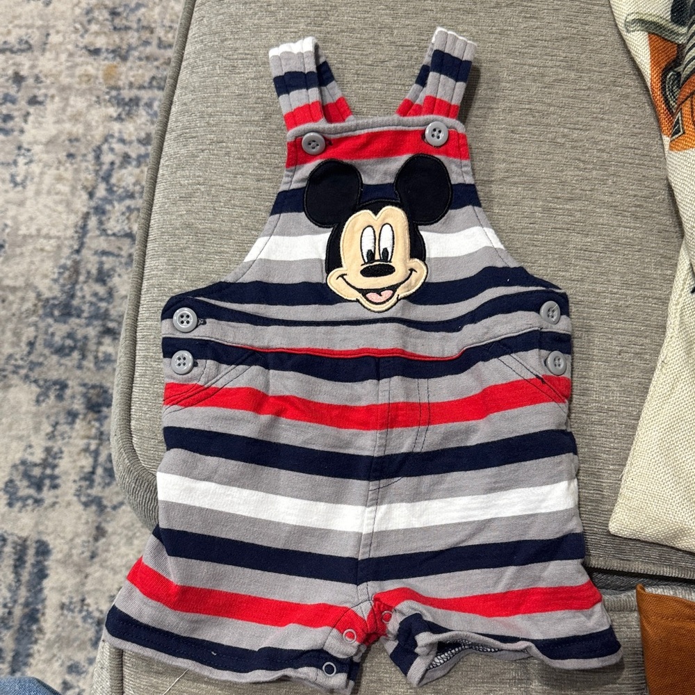 Disney Mickey Mouse Striped Overalls - Red, Blue, Gray